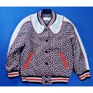 Coach Navy and Pink Floral Quilted Bomber Jacket